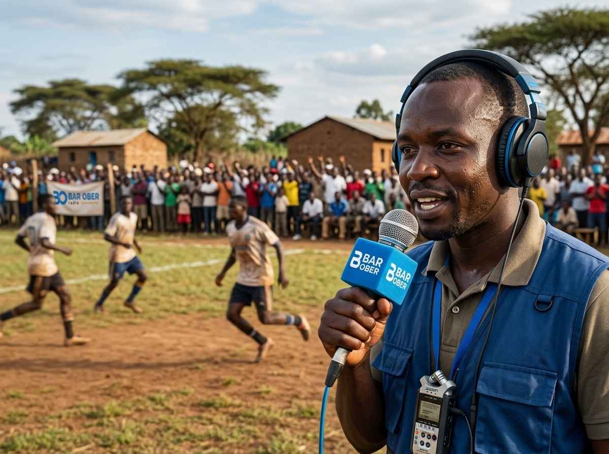 Sports commentator at a local football match in Ugenya